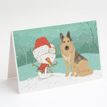 Load image into Gallery viewer, German Shepherd and Snowman Christmas Greeting Cards -  Blank Note Cards – 8-Pack of Artist-Designed Cards with Envelopes