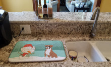 Load image into Gallery viewer, Fawn Boxer and Snowman Christmas Dish Drying Mat – Absorbent, Artistic Kitchen Essentials CK2036DDM