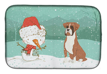 Load image into Gallery viewer, Fawn Boxer and Snowman Christmas Dish Drying Mat – Absorbent, Artistic Kitchen Essentials CK2036DDM
