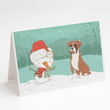 Load image into Gallery viewer, Fawn Boxer and Snowman Christmas Greeting Cards -  Blank Note Cards – 8-Pack of Artist-Designed Cards with Envelopes