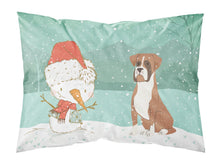 Load image into Gallery viewer, Fawn Boxer and Snowman Christmas  Standard Pillowcase – Artistic Decorative Front, White Back CK2036PILLOWCASE