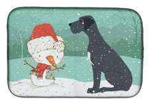 Load image into Gallery viewer, Black Great Dane and Snowman Christmas Dish Drying Mat – Absorbent, Artistic Kitchen Essentials CK2039DDM