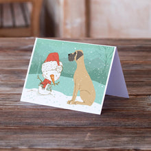 Load image into Gallery viewer, Fawn Natural Great Dane Snowman Christmas Greeting Cards -  Blank Note Cards – 8-Pack of Artist-Designed Cards with Envelopes