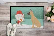 Load image into Gallery viewer, Cropped Fawn Great Dane Snowman Christmas Doormat - 24x36 Decorative Floor Mat – Indoor/Outdoor Rug with Artistic Flair CK2041JMAT
