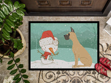 Load image into Gallery viewer, Cropped Fawn Great Dane Snowman Christmas Doormat - 18x27 Decorative Floor Mat – Indoor/Outdoor Rug with Artistic Flair CK2041MAT