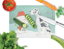 Load image into Gallery viewer, Harlequin Great Dane Snowman Christmas Glass Cutting Boards – Durable, Decorative Kitchen Art Large CK2042LCB