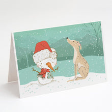 Load image into Gallery viewer, Brindle Greyhound Snowman Christmas Greeting Cards -  Blank Note Cards – 8-Pack of Artist-Designed Cards with Envelopes
