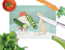 Load image into Gallery viewer, Brindle Greyhound Snowman Christmas Glass Cutting Boards – Durable, Decorative Kitchen Art Large CK2043LCB