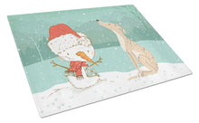 Load image into Gallery viewer, Brindle Greyhound Snowman Christmas Glass Cutting Boards – Durable, Decorative Kitchen Art Large CK2043LCB