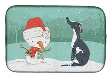Load image into Gallery viewer, Black Greyhound Snowman Christmas Dish Drying Mat – Absorbent, Artistic Kitchen Essentials CK2044DDM