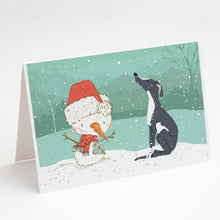 Load image into Gallery viewer, Black Greyhound Snowman Christmas Greeting Cards -  Blank Note Cards – 8-Pack of Artist-Designed Cards with Envelopes