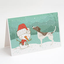 Load image into Gallery viewer, German Shorthair Snowman Christmas Greeting Cards -  Blank Note Cards – 8-Pack of Artist-Designed Cards with Envelopes