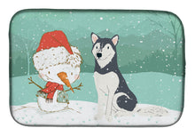 Load image into Gallery viewer, Siberian Husky Snowman Christmas Dish Drying Mat – Absorbent, Artistic Kitchen Essentials CK2046DDM