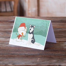 Load image into Gallery viewer, Siberian Husky Snowman Christmas Greeting Cards -  Blank Note Cards – 8-Pack of Artist-Designed Cards with Envelopes