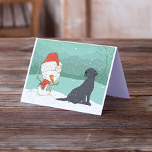 Load image into Gallery viewer, Black Labrador Snowman Christmas Greeting Cards -  Blank Note Cards – 8-Pack of Artist-Designed Cards with Envelopes