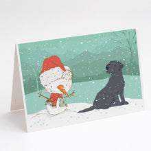 Load image into Gallery viewer, Black Labrador Snowman Christmas Greeting Cards -  Blank Note Cards – 8-Pack of Artist-Designed Cards with Envelopes