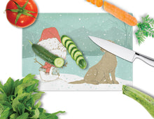 Load image into Gallery viewer, Chocolate Labrador Snowman Christmas Glass Cutting Boards – Durable, Decorative Kitchen Art Large CK2048LCB