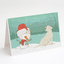 Load image into Gallery viewer, Yellow Labrador Snowman Christmas Greeting Cards -  Blank Note Cards – 8-Pack of Artist-Designed Cards with Envelopes