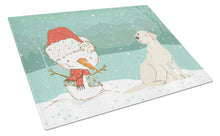 Load image into Gallery viewer, Yellow Labrador Snowman Christmas Glass Cutting Boards – Durable, Decorative Kitchen Art Large CK2049LCB