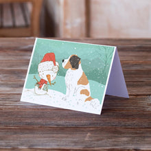 Load image into Gallery viewer, Saint Bernard Snowman Christmas Greeting Cards -  Blank Note Cards – 8-Pack of Artist-Designed Cards with Envelopes