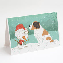 Load image into Gallery viewer, Saint Bernard Snowman Christmas Greeting Cards -  Blank Note Cards – 8-Pack of Artist-Designed Cards with Envelopes