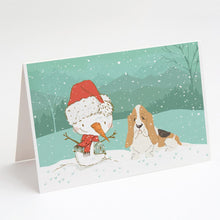 Load image into Gallery viewer, Basset Hound Snowman Christmas Greeting Cards -  Blank Note Cards – 8-Pack of Artist-Designed Cards with Envelopes