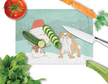 Load image into Gallery viewer, English Bulldog Snowman Christmas Glass Cutting Boards – Durable, Decorative Kitchen Art Large CK2053LCB