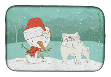 Load image into Gallery viewer, White English Bulldog Snowman Christmas Dish Drying Mat – Absorbent, Artistic Kitchen Essentials CK2054DDM