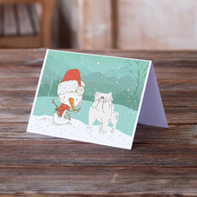 Load image into Gallery viewer, White English Bulldog Snowman Christmas Greeting Cards -  Blank Note Cards – 8-Pack of Artist-Designed Cards with Envelopes