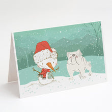 Load image into Gallery viewer, White English Bulldog Snowman Christmas Greeting Cards -  Blank Note Cards – 8-Pack of Artist-Designed Cards with Envelopes