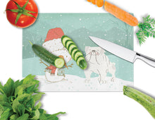 Load image into Gallery viewer, White English Bulldog Snowman Christmas Glass Cutting Boards – Durable, Decorative Kitchen Art Large CK2054LCB