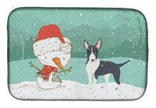Load image into Gallery viewer, Black Bull Terrier Snowman Christmas Dish Drying Mat – Absorbent, Artistic Kitchen Essentials CK2055DDM