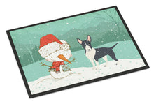 Load image into Gallery viewer, Black Bull Terrier Snowman Christmas Doormat - 24x36 Decorative Floor Mat – Indoor/Outdoor Rug with Artistic Flair CK2055JMAT