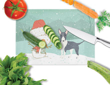 Load image into Gallery viewer, Black Bull Terrier Snowman Christmas Glass Cutting Boards – Durable, Decorative Kitchen Art Large CK2055LCB
