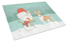 Load image into Gallery viewer, Fawn Bull Terrier Snowman Christmas Glass Cutting Boards – Durable, Decorative Kitchen Art Large CK2056LCB