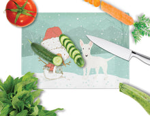 Load image into Gallery viewer, White Bull Terrier Snowman Christmas Glass Cutting Boards – Durable, Decorative Kitchen Art Large CK2058LCB
