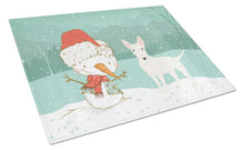 Load image into Gallery viewer, White Bull Terrier Snowman Christmas Glass Cutting Boards – Durable, Decorative Kitchen Art Large CK2058LCB