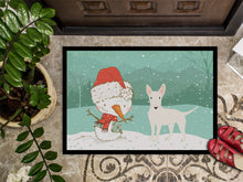 Load image into Gallery viewer, White Bull Terrier Snowman Christmas Doormat - 18x27 Decorative Floor Mat – Indoor/Outdoor Rug with Artistic Flair CK2058MAT
