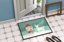 Load image into Gallery viewer, White Bull Terrier Snowman Christmas Doormat - 18x27 Decorative Floor Mat – Indoor/Outdoor Rug with Artistic Flair CK2058MAT