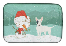 Load image into Gallery viewer, White Spot Bull Terrier Snowman Christmas Dish Drying Mat – Absorbent, Artistic Kitchen Essentials CK2059DDM