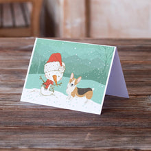 Load image into Gallery viewer, Tricolor Pembroke Corgi Snowman Christmas Greeting Cards -  Blank Note Cards – 8-Pack of Artist-Designed Cards with Envelopes