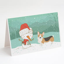 Load image into Gallery viewer, Tricolor Pembroke Corgi Snowman Christmas Greeting Cards -  Blank Note Cards – 8-Pack of Artist-Designed Cards with Envelopes