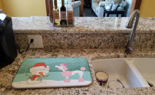 Load image into Gallery viewer, Pink Poodle Snowman Christmas Dish Drying Mat – Absorbent, Artistic Kitchen Essentials CK2066DDM