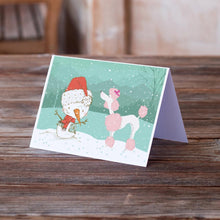 Load image into Gallery viewer, Pink Poodle Snowman Christmas Greeting Cards -  Blank Note Cards – 8-Pack of Artist-Designed Cards with Envelopes