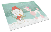 Load image into Gallery viewer, Pink Poodle Snowman Christmas Glass Cutting Boards – Durable, Decorative Kitchen Art Large CK2066LCB