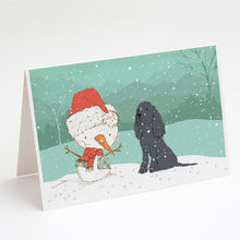 Load image into Gallery viewer, Black Spaniel Snowman Christmas Greeting Cards -  Blank Note Cards – 8-Pack of Artist-Designed Cards with Envelopes