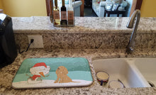 Load image into Gallery viewer, Tan Spaniel Snowman Christmas Dish Drying Mat – Absorbent, Artistic Kitchen Essentials CK2071DDM