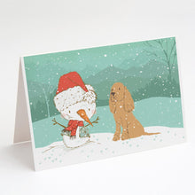 Load image into Gallery viewer, Tan Spaniel Snowman Christmas Greeting Cards -  Blank Note Cards – 8-Pack of Artist-Designed Cards with Envelopes