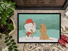 Load image into Gallery viewer, Tan Spaniel Snowman Christmas Doormat - 24x36 Decorative Floor Mat – Indoor/Outdoor Rug with Artistic Flair CK2071JMAT