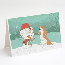 Load image into Gallery viewer, Red Spaniel Snowman Christmas Greeting Cards -  Blank Note Cards – 8-Pack of Artist-Designed Cards with Envelopes